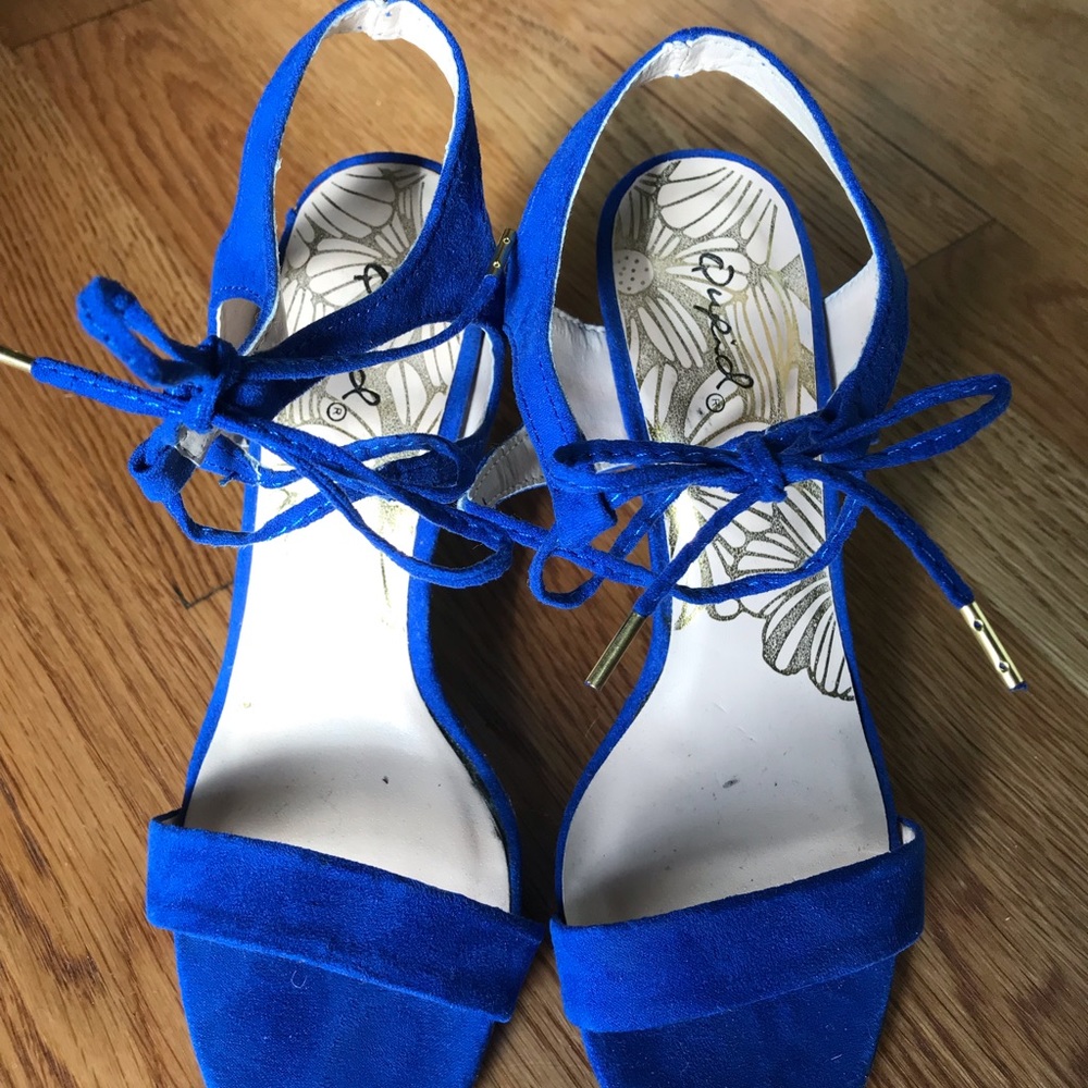 Qupid blue high heel sandals with ankle ties size 6
